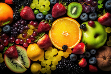 Fresh fruits background. Juicy fruits variety natural nutrition.Generated AI