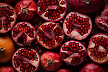 Close up pomegranate full frame, fresh fruit background, Generated AI