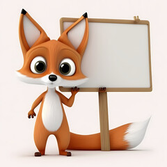 Fox with blank sign. Generative AI