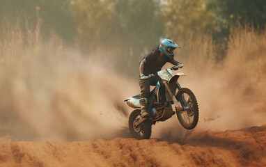 Motocross is an extreme sport that involves high-speed racing on dirt trails with jumps. enduro, or racing, the motion and speed of biking is a thrilling display of active fun. Generative AI