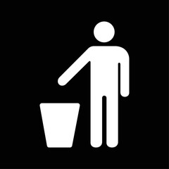 Tidy man symbol, don't trash icon, keep clean, throw away careful and simple flat symbol for website, mobile, logo, app, UI