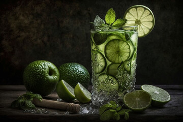 Mojito cocktail with lime Generative AI