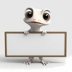 Gecko with blank sign. Generative AI