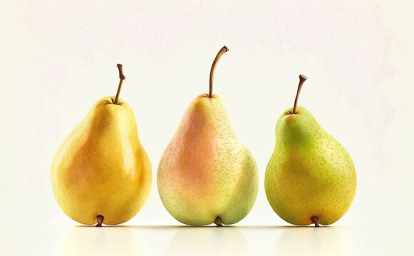 drawn pears on white background watercolor fruit organic food illustrations Generative AI