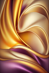 Sunrise colors abstract shiny plastic silk or satin wavy background. Generative AI.