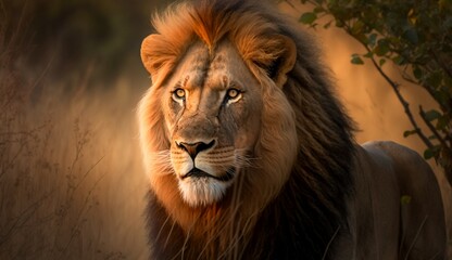 Close-up portrait of a lion, generated AI