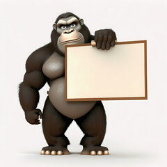 Gorilla with blank sign. Generative AI