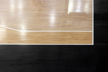 Wooden floor volleyball, basketball, badminton, futsal, handball court with light effect. Wooden...