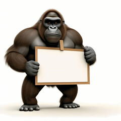 Gorilla with blank sign. Generative AI