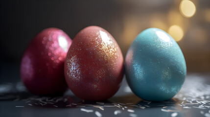 Easter eggs covered in glitter, Generative AI