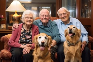 Seniors enjoying the company of their dogs. Generative AI