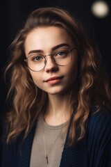 Fototapeta premium Attractive Young woman using eyeglasses wearing casual clothes looking at the camera. Generative AI 
