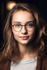 Attractive Young woman using eyeglasses wearing casual clothes looking at the camera. Generative AI	