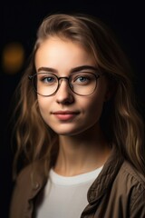 Fototapeta na wymiar Attractive Young woman using eyeglasses wearing casual clothes looking at the camera. Generative AI 