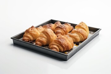  a tray of croissants on a white tablecloth with a white background and a white backdrop with a white tablecloth with a white backdrop.  generative ai