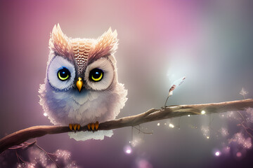 Cute and adorable fantasy owl bird.