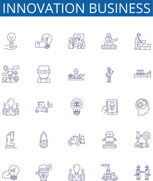 Innovation business line icons signs set. Design collection of Innovative, Entrepreneurship, Idea, Progress, Efficiency, Creativity, Strategy, Profitable outline concept vector illustrations