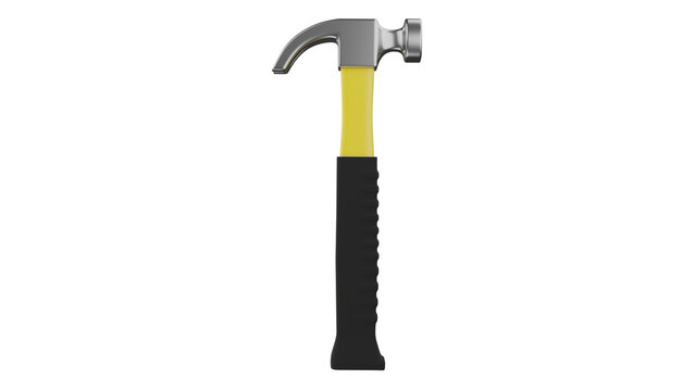 Yellow claw hammer isolated on transparent background. Building concept. 3D render
