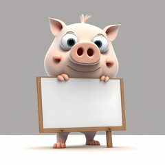 Pig with blank sign. Generative AI