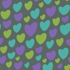 Colorful hearts seamless pattern on grey background, for fabric textile design and wrapping paper, Valentine's Day design