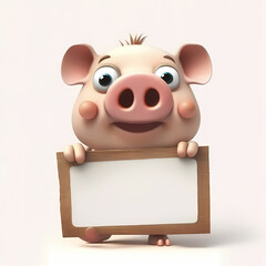 Obraz na płótnie Canvas Pig with blank sign. Generative AI