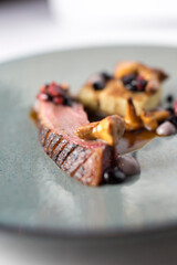 fine dining meal with duck breast and mushrooms