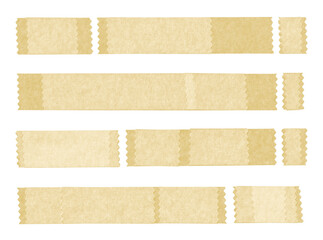 Collection of zigzag adhesive tape pieces on transparent background