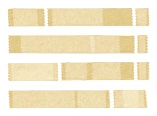 Collection of zigzag adhesive tape pieces on transparent background