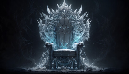 Fototapeta A throne made of ice with large snowflakes in the center and on the sides, dark background obraz