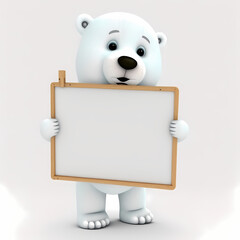 Polar Bear with blank sign. Generative AI