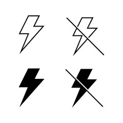 set of lightning bolt, flash on and off icon vector