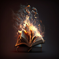 Burning book. Generative AI.