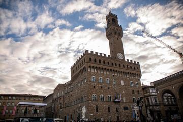 Fototapeta na wymiar The Palazzo Vecchio in Florence, which is the square where the replica of Michelangelo's David is, in Italy