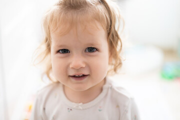 confident toddler girl smile, authentic joy, bright concept - obrazy, fototapety, plakaty