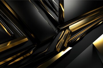 abstract futuristic illustration Low poly shape with connecting dots and lines on dark background black gold made with generative AI
