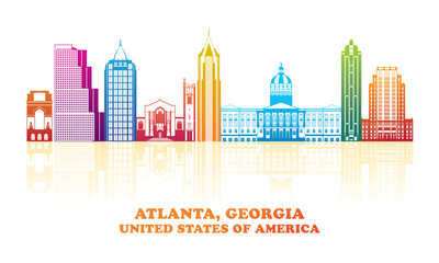 Obraz premium Colourfull Skyline panorama of Atlanta, Georgia, United States - vector illustration