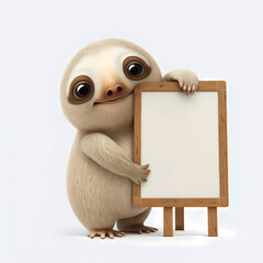Sloth with blank sign. Generative AI