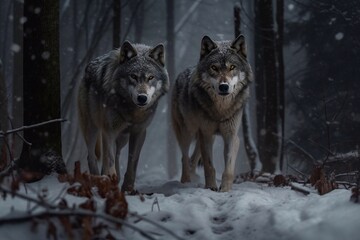 Wolves in the forest. Generative AI