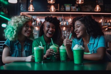 Young women having fun in restaurant. Generative AI