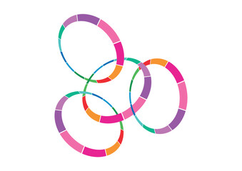 dashed colored circles. intertwined colored rings. perspective colored circles - obrazy, fototapety, plakaty