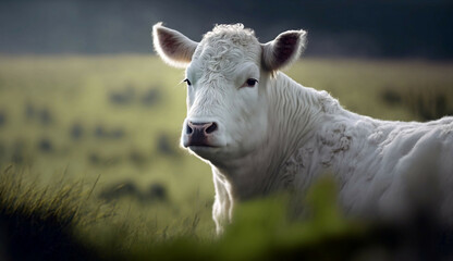 Obraz premium Cow in the field new quality universal colorful technology stock image illustration design, generative ai