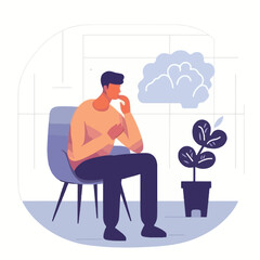 Fototapeta na wymiar Young man receives cognitive behavioral therapy for anxiety. Medical treatment and mental health concept. Flat illustration. Generative AI