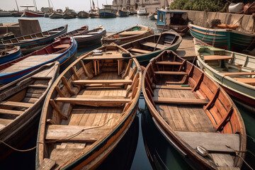 Fototapeta na wymiar Old, Wooden Fishing Boats on the Shore. Generative AI