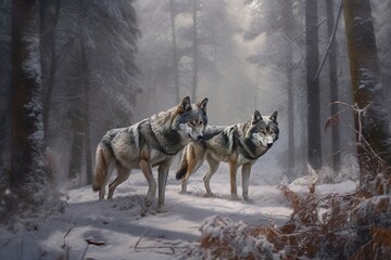 Wolves in the Snow. Generative AI