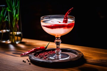 Cocktail with red chilli as decoration. Generative AI