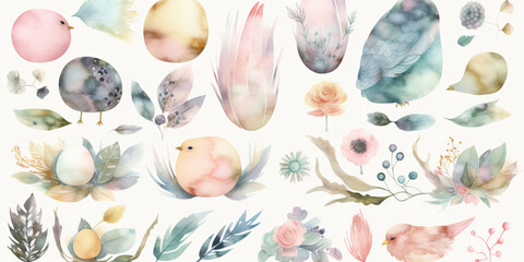 easter illustration, pastel colors, background for greetings. Generative AI.