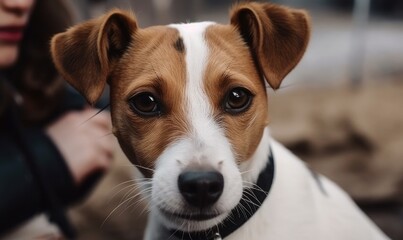 Jack Russell terrier in the hands of a girl, generative AI