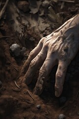 A hand coming out of the ground. Generative AI.