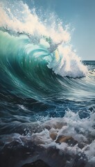 A large wave crashing on the beach. Generative AI.