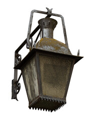 Isolated cast iron medieval street lamp in PNG format with transparent background.